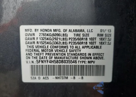 2013 Honda Pilot Exl z USA, uszkodzony, nr VIN 5FNYF4H58DB035546